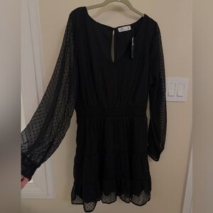 Hollister Black Long Sleeve Tiered Chiffon Dress